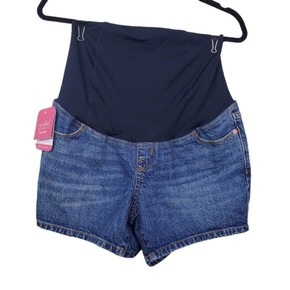 Isabel Maternity Womens Crossover Waist Panel Denim Jean Shorts Size 2 NWT - Picture 1 of 7